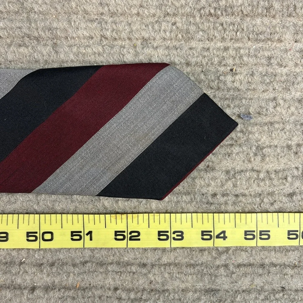Stuart Shaines of Dover Mens Silk Stripe Tie Burgundy Black Silver Regimental
